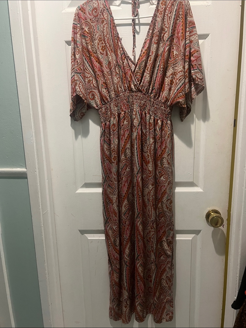lovestitch Multicolor Paisley V-Neck Maxi Dress in Pink and Tan